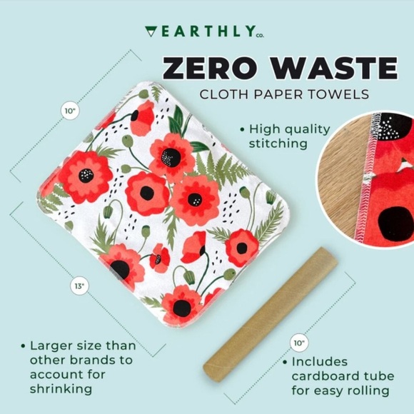 [NWT!] Earthly - Poppy Fields Washable Cotton Reusable Un-Paper Towels | 10-Pack - Picture 2 of 5